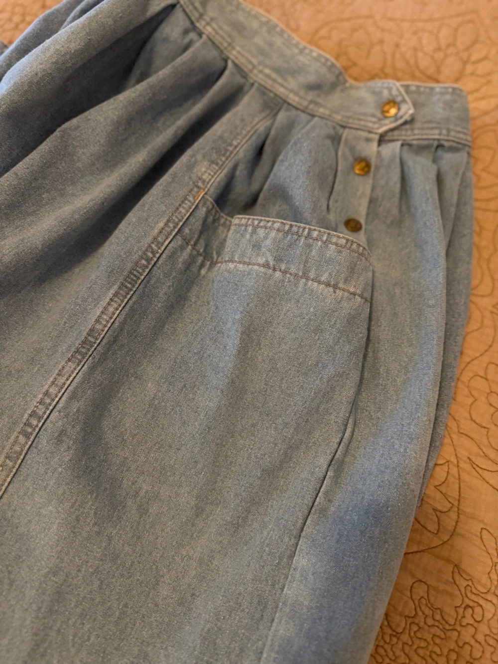 VTG 80s 90s LizWear Denim High Waist Full Pleated Skirt Cottagecore Prairie, M - Picture 9 of 15